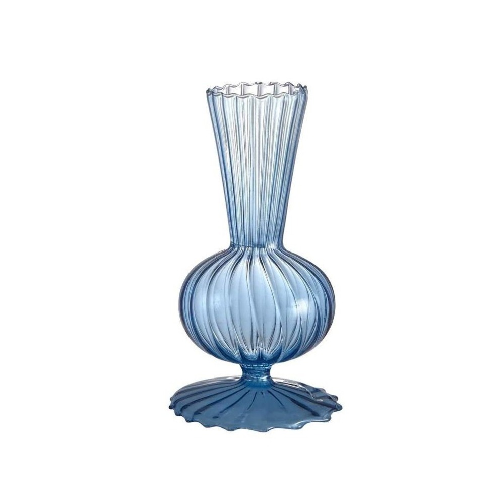 The Pioneer Woman Ribbed Blue Glass Tabletop Vase